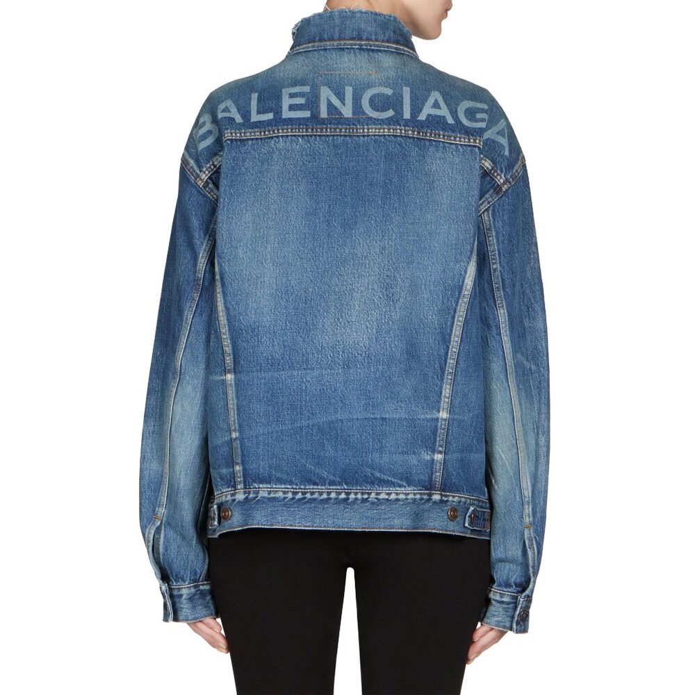 Balenciaga Oversized Logo Denim Jacket – Blue – Authentic